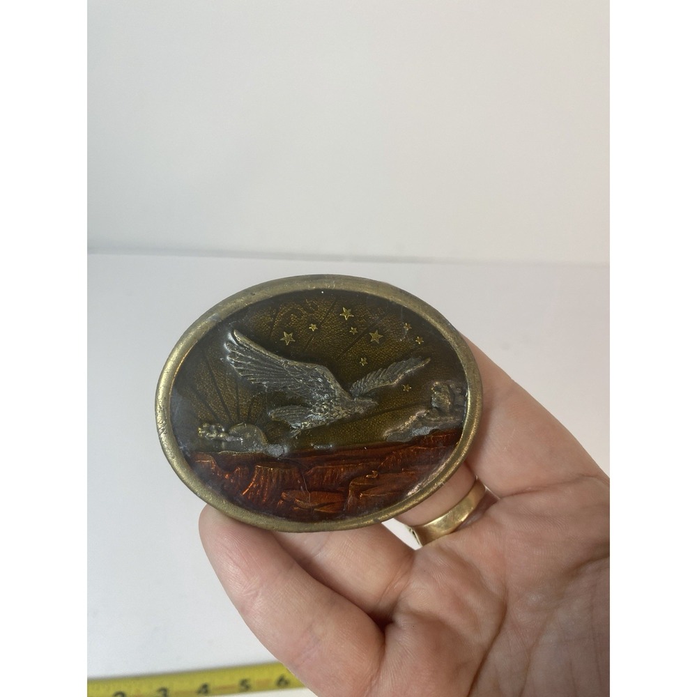 Koleaco Flying‎ Eagle Brass Belt Buckle Stars Patriotic Vintage